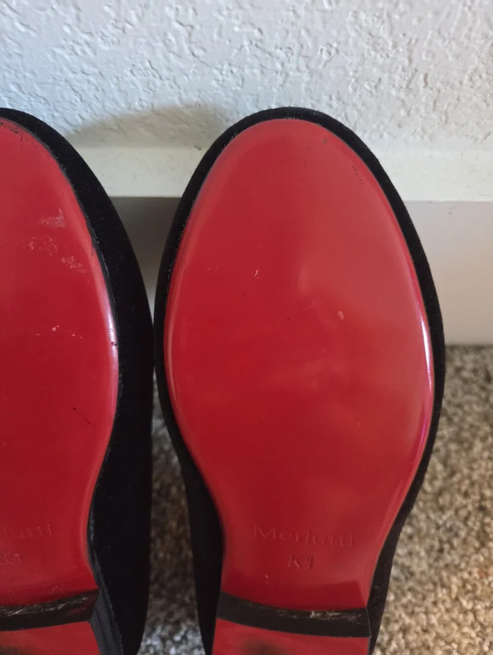 Merlutti Plain Black Velvet Red Sole Slip On Loafers Kids Size K1 Slipper Unisex